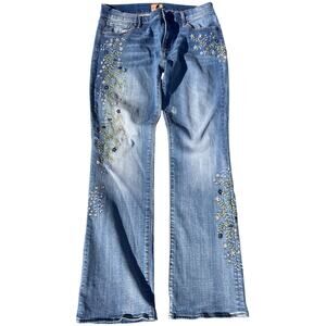 Driftwood Kelly Jeans Bootcut Embroidered Flowers Classic Fit Women 32 Boho
